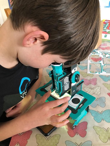 Looking through the finished microscope