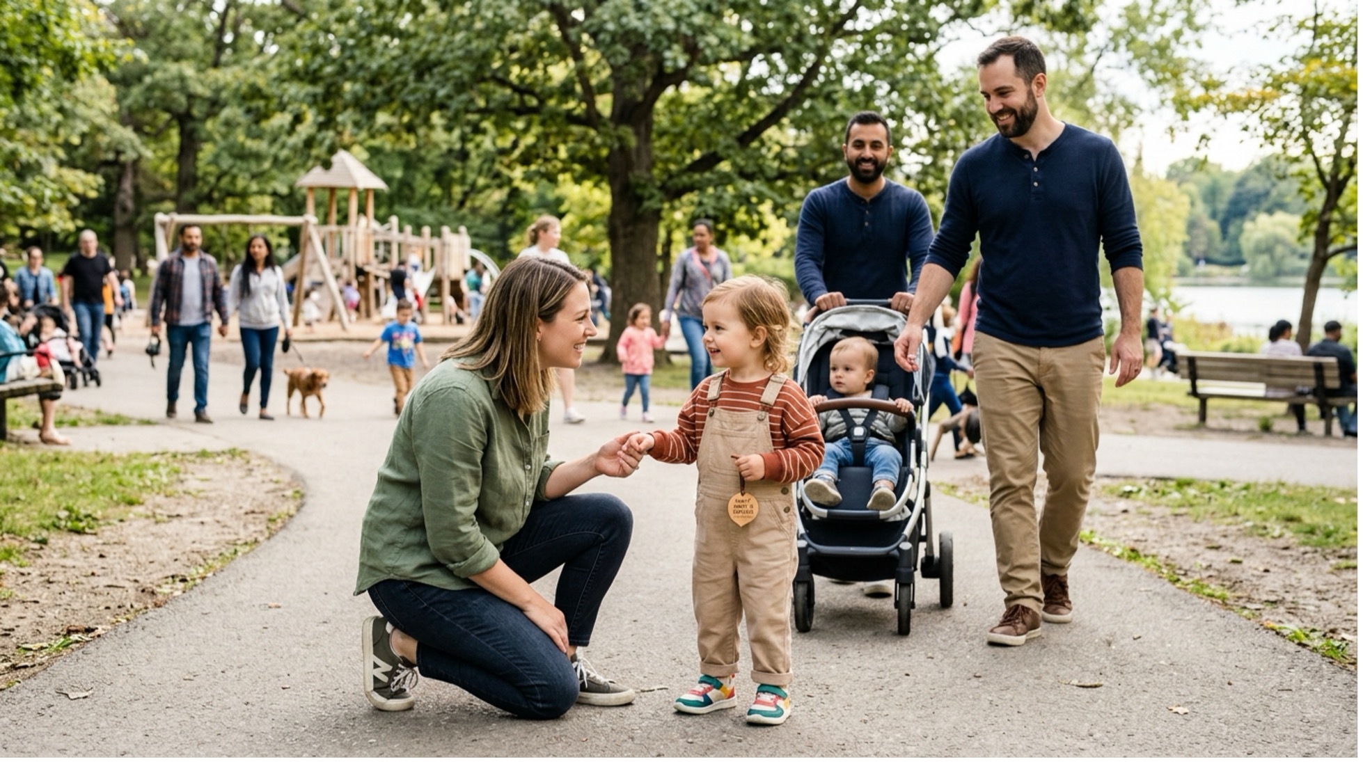Parents teaching a toddler about personal safety